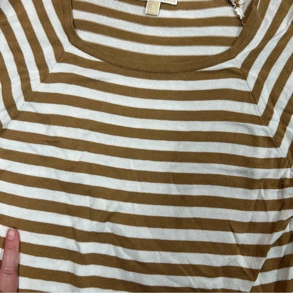 Michael Kors Dark Camel Brown‎ Striped Sweater Womens Small EUC